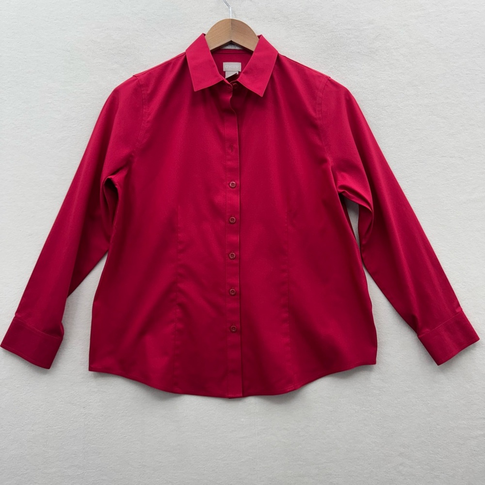Chico's Women's 0P (4-6P) No Iron Coolmax All Season Button Up Shirt Red